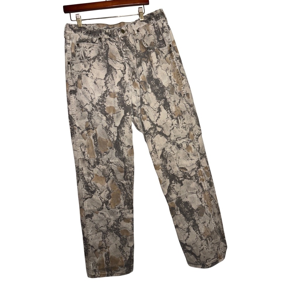 Wrangler Authentic Jeans Mens 34x34 Camo‎ Tree Bark Double Knee Denim Gorpcore